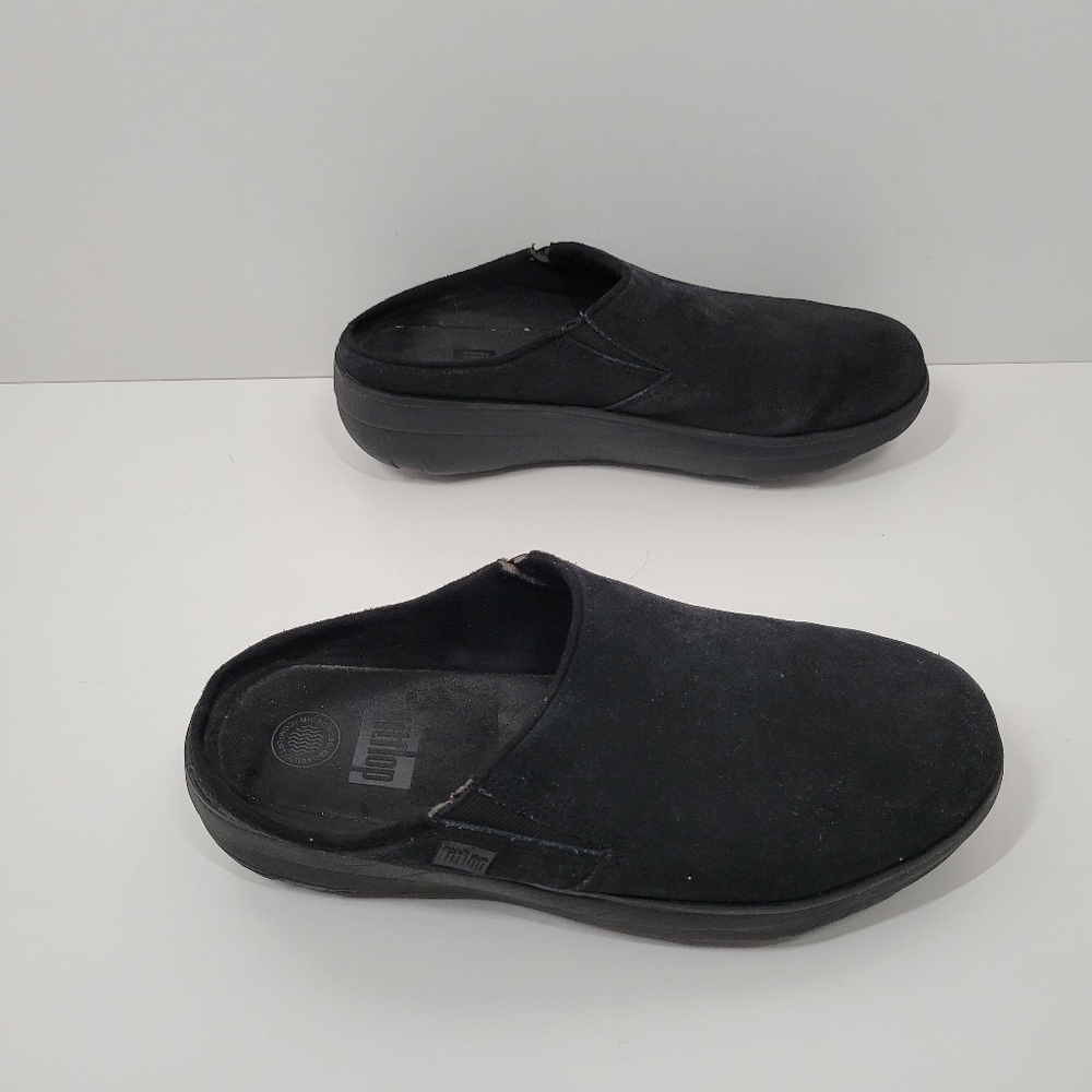 Fitflop Black Suede Leather Slip On Gogh Clog Mule Shoes Women Size 9